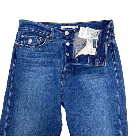 LEVI’S Premium Wedgie Straight High Rise Jeans Distressed in Medium Washed Sz 28 - Picture 7 of 11